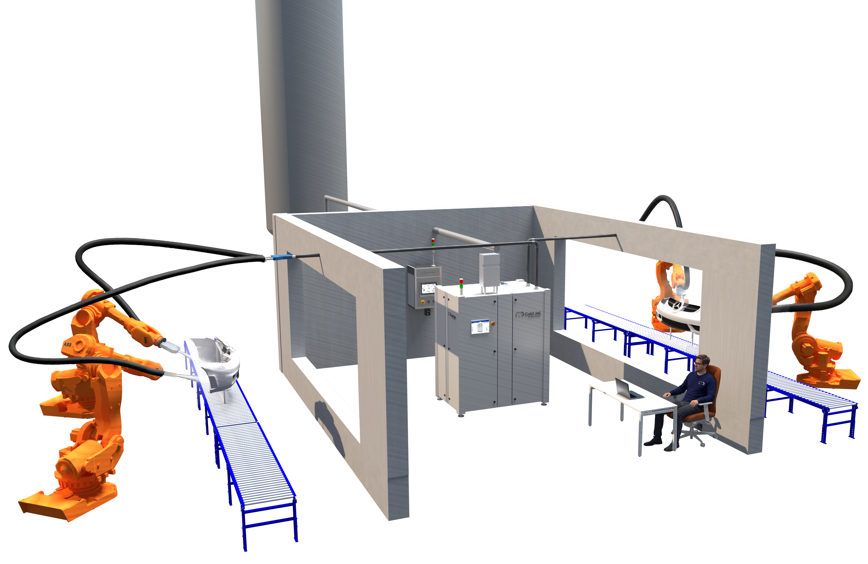 Cold Jet IBS Level 5 vollautomatisiertes Trockeneisreinigungssystem mit COMBI PCS für kontinuierliche Produktionslinien