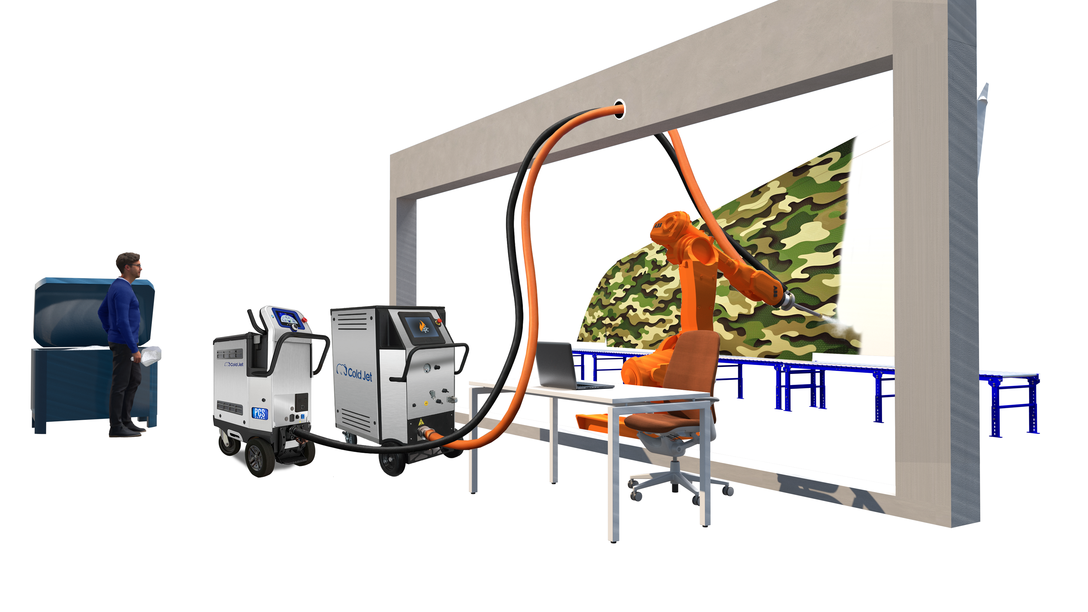Cold Jet IBS Level 6 Trockeneisstrahlsystem mit TEC1200 und Aero2 ULTRA für teilautomatisierte Heat Assisted Blasting Prozesse